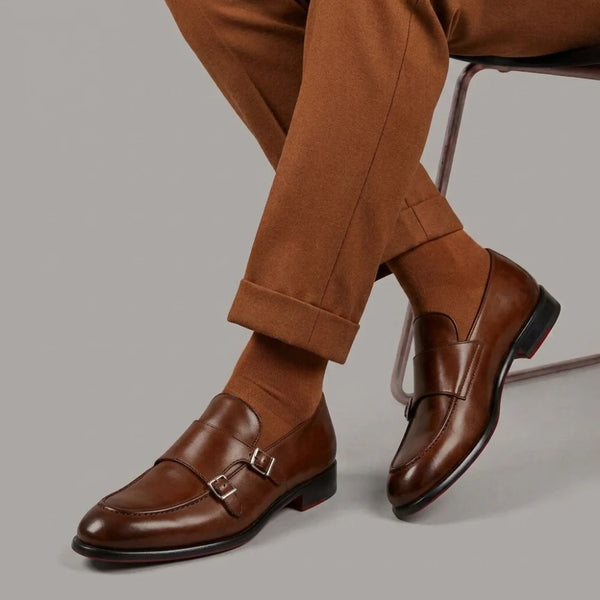 Brown double buckle moccasin for men