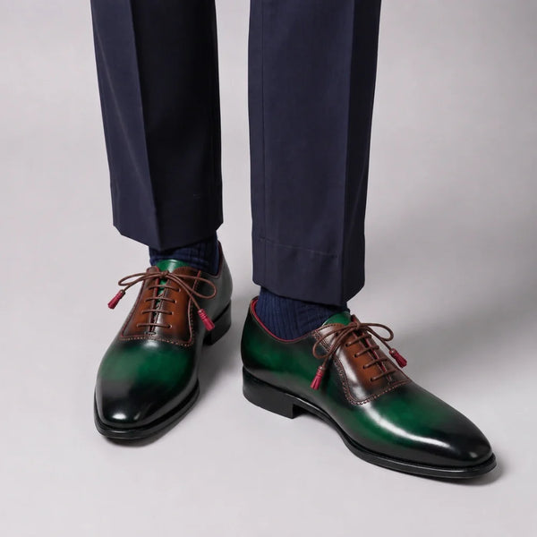 Men's Green & Brown Patina Leather Oxford Shoes