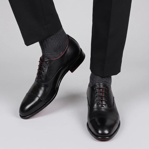 Men's elegant black oxford in leather and red lining