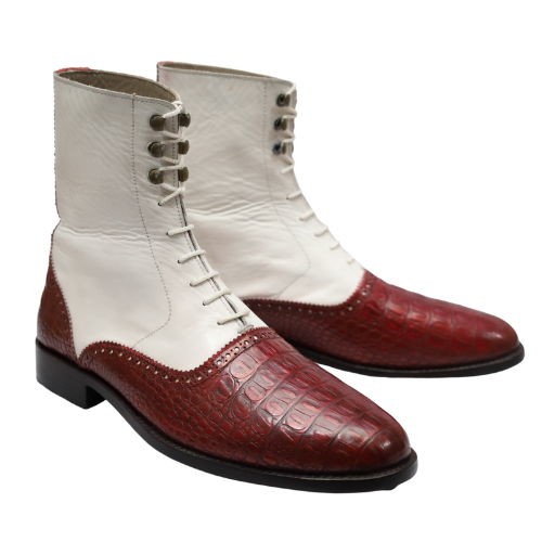 Burgundy Crocodile Leather Handmade Goodyear Quality Boots