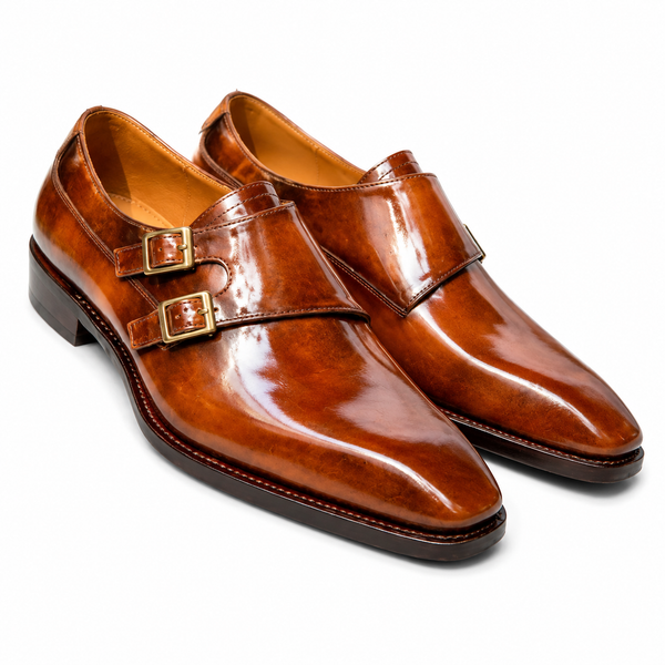 Men's Brown Patina Leather Double Monk Dress Shoes