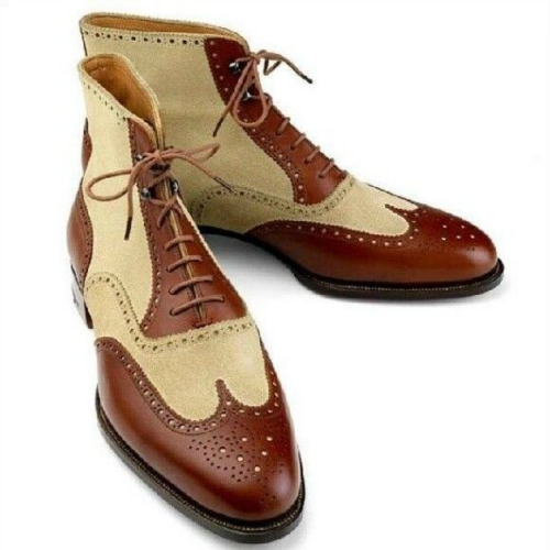 Bespoke Brown Suede Brogue Boots Handmade Luxury