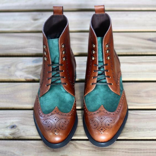 Handmade Wingtip Boots  Premium Suede & Leather Luxury