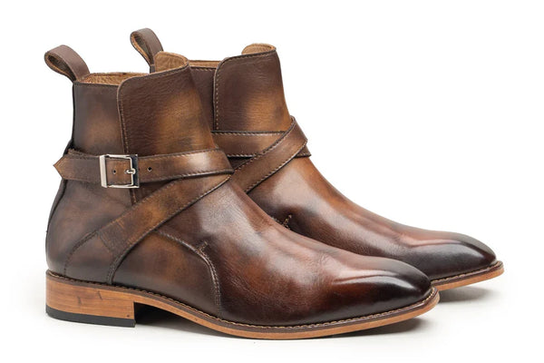 Handmade Men's Brown Leather Ankle High Jodhpur Boots
