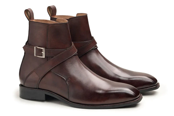 Handmade Men's Dark Brown Leather Ankle High Jodhpur Boots