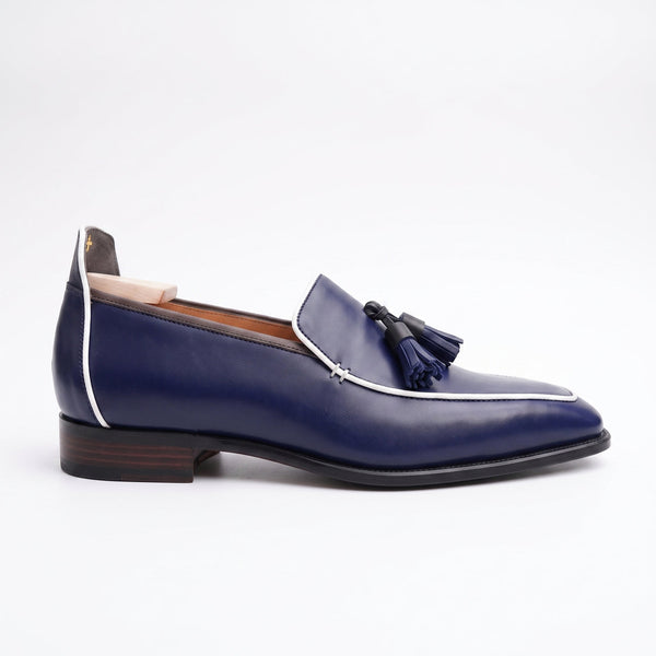 Men's Navy Blue Leather Tasseled Moccasin Loafers