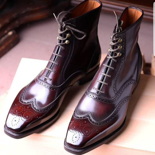 Custom Burgundy Leather Wingtip Boots Men’s Ankle Boots