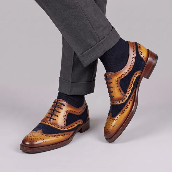 Wingtip Brogue Oxford- Navy Suede