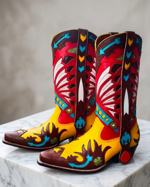 Handmade Western Cowboy Boots Multi-Leather Vintage Thunderbirds Design