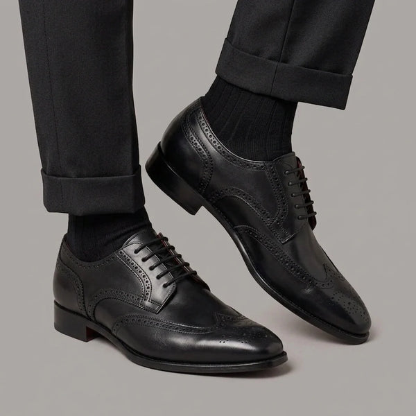 Men's black leather derby with dovetail and square toe