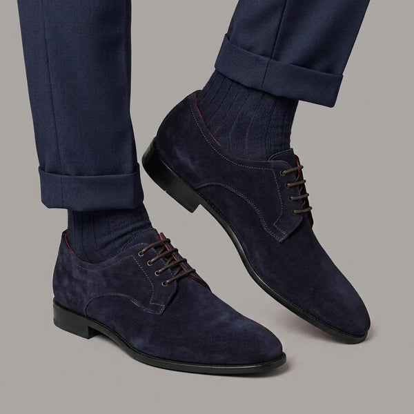 Elegant blue derby for men in suede