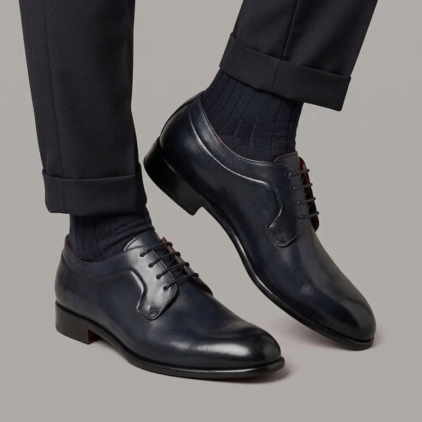 Elegant blue derby for men in smooth leather