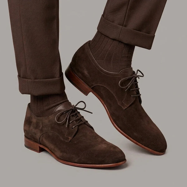 Elegant men's brown derby in suede leather